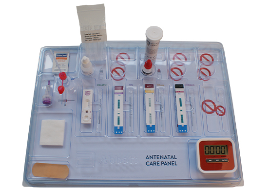 Abbott's Antenatal Care Panel, which bundles four crucial diagnostic tests into one panel that requires a single fingerstick of blood for diagnosis.